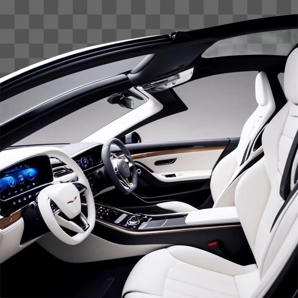 Interior of a modern car with black and white accents