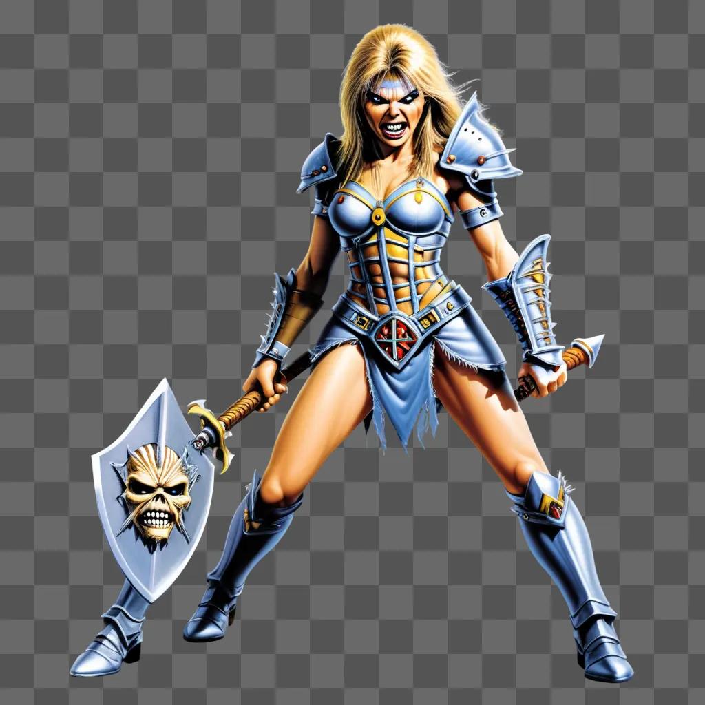 Iron Maiden woman warrior with shield and sword