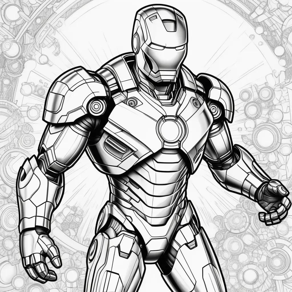 Ironman coloring page: a warrior with armor and shield