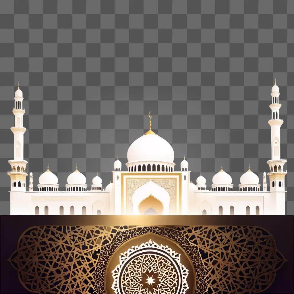 Islamic background features white and gold mosque