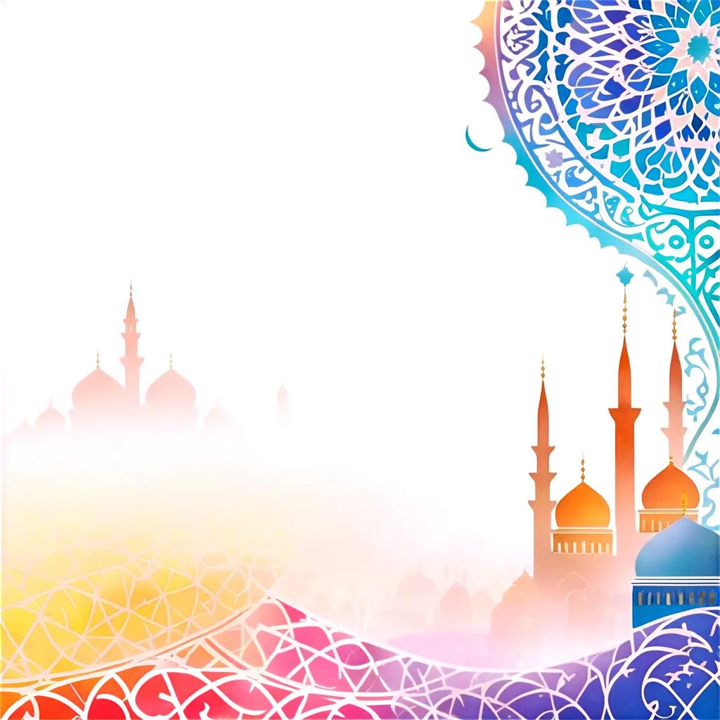 Islamic background with colorful buildings and moon