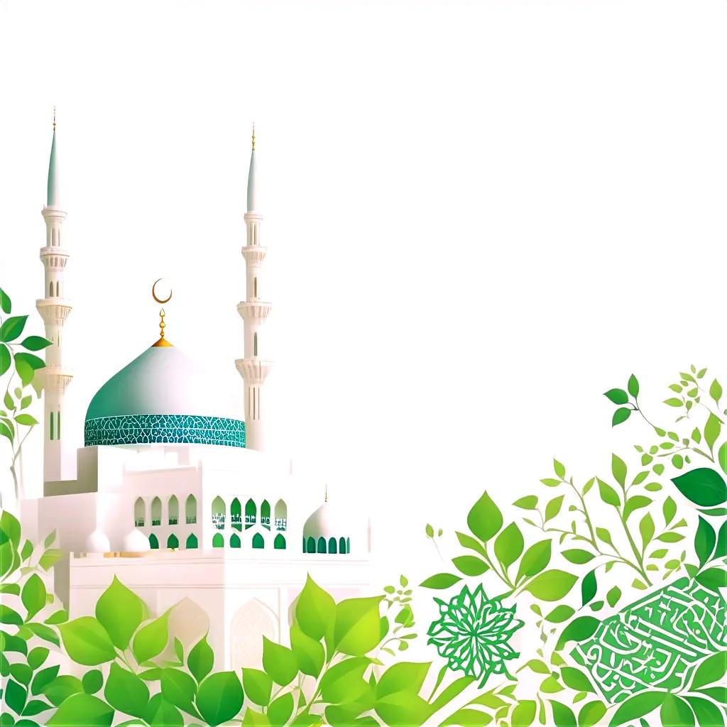 Islamic mosque with green leaves