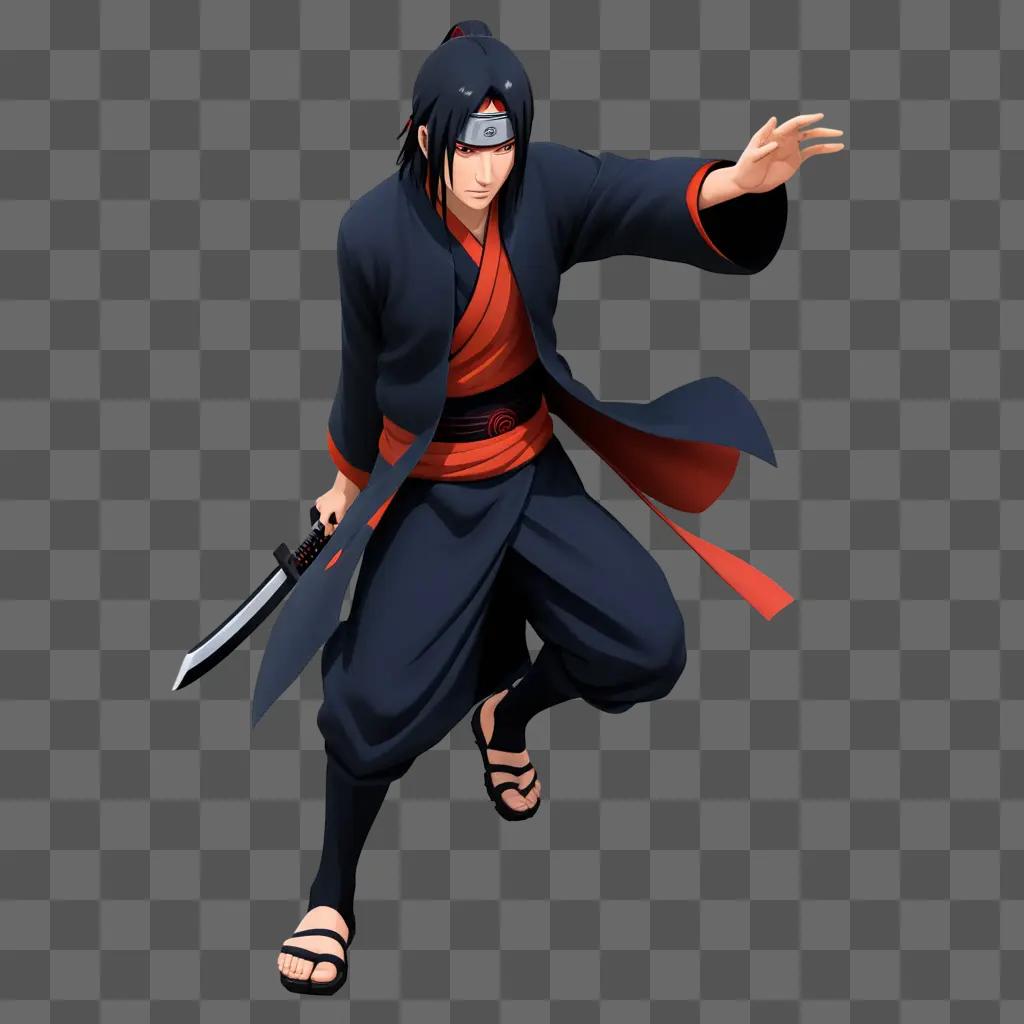 Itachi in his ninja gear with a sword