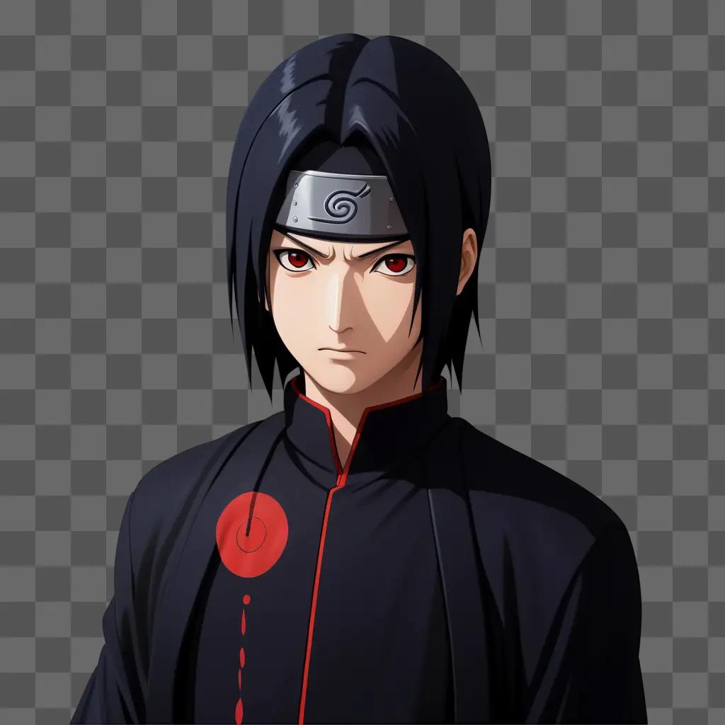 Itachi stares into the camera in a black outfit