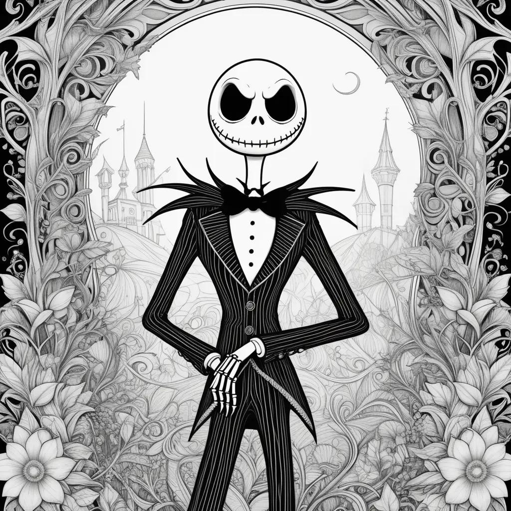 Jack Skellington coloring page with a skeleton in a suit