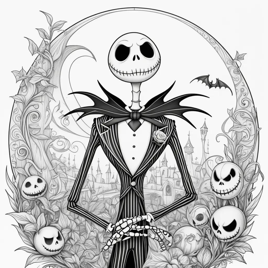 Jack Skellington coloring pages in black and white