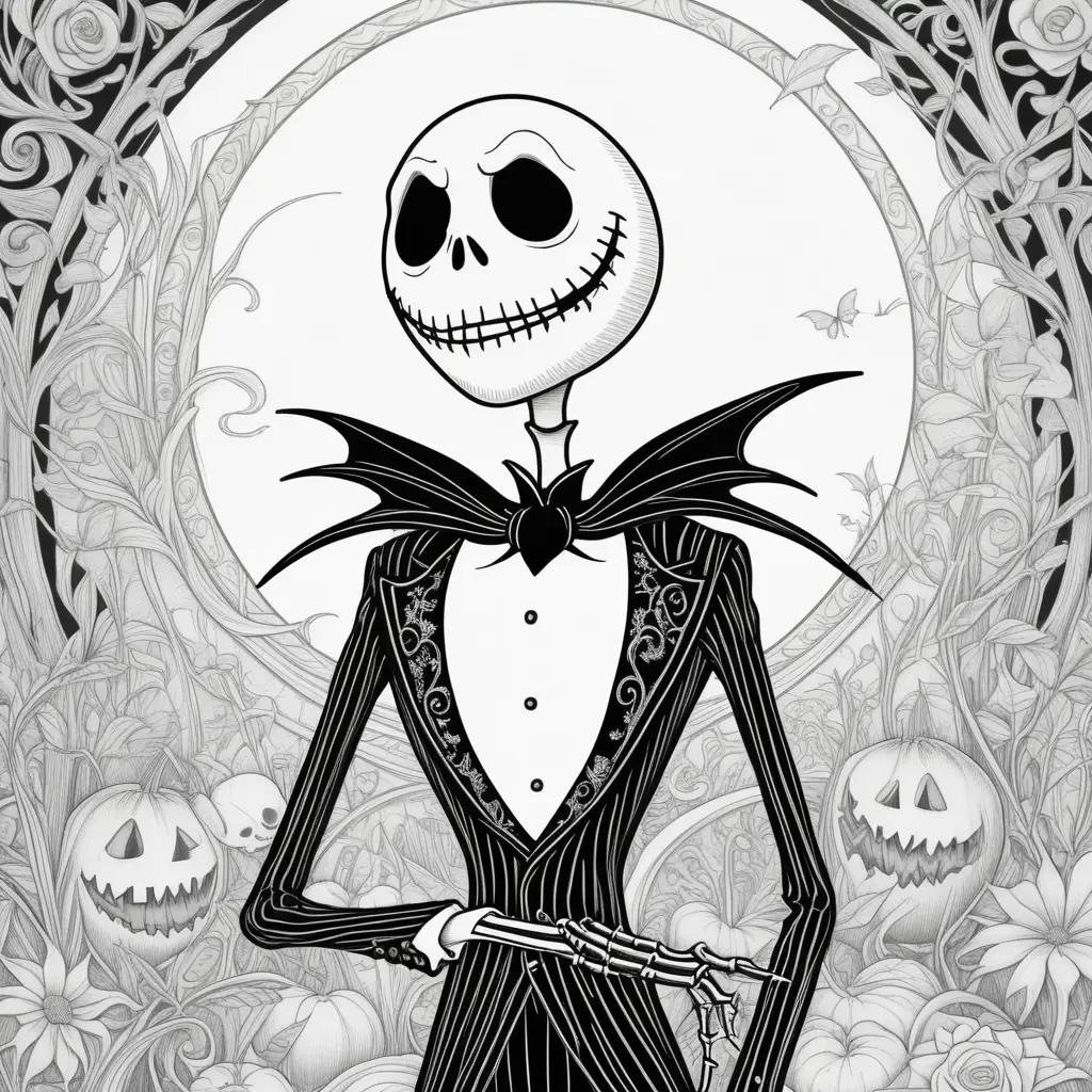 Jack Skellington coloring pages with black and white coloring