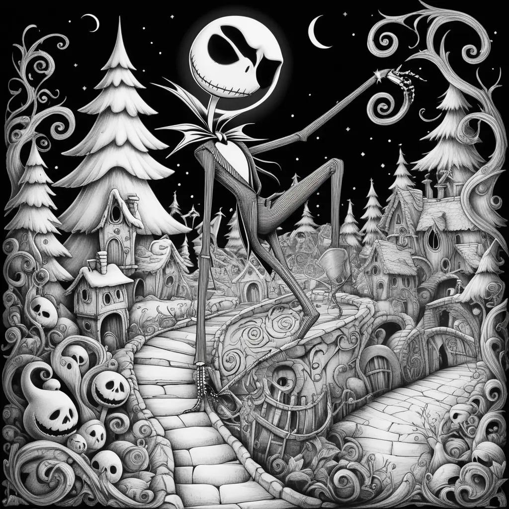 Jack Skellington drawing on a black and white background