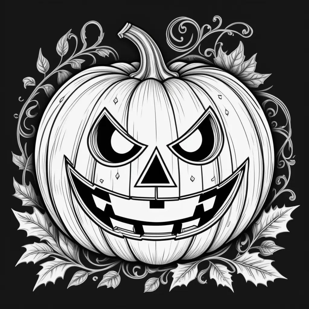 Jack-o-lantern coloring page with black and white design