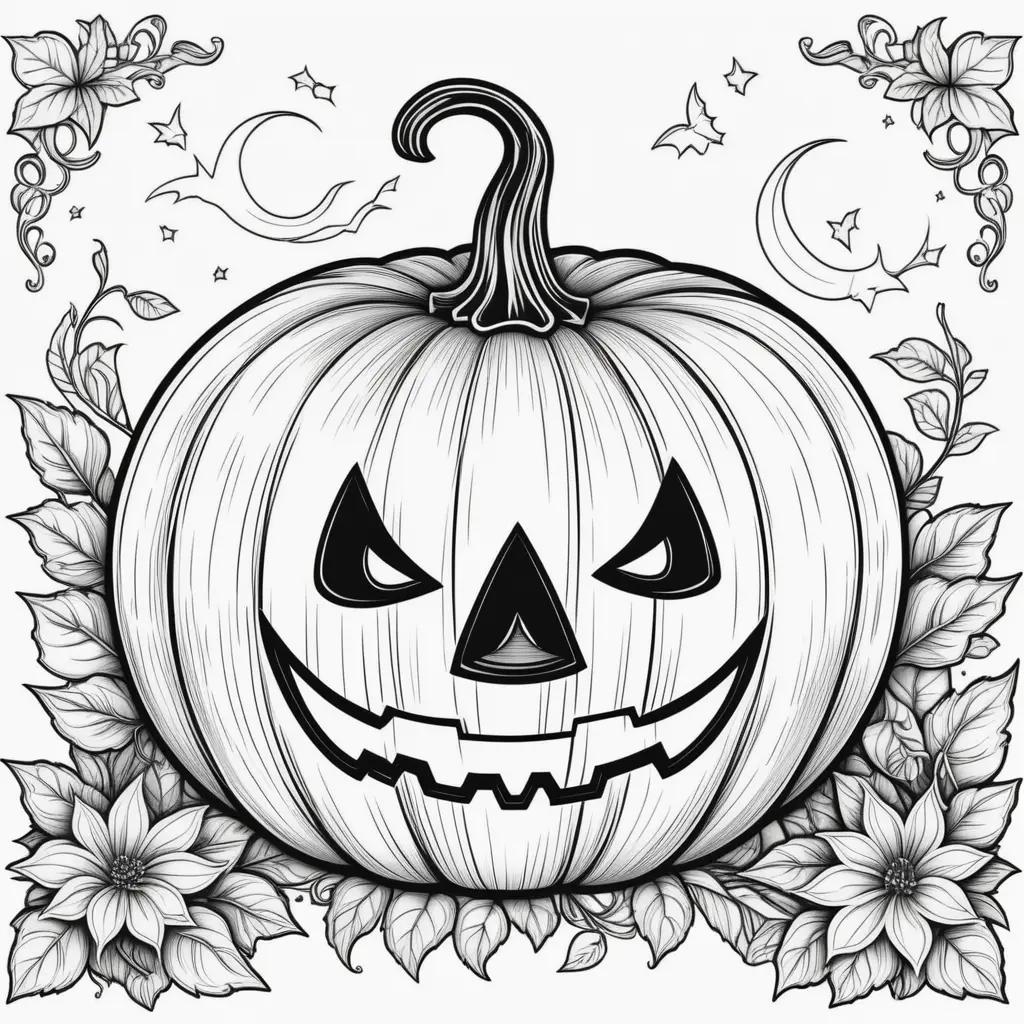 Jack o lantern coloring pages featuring a pumpkin and leaves