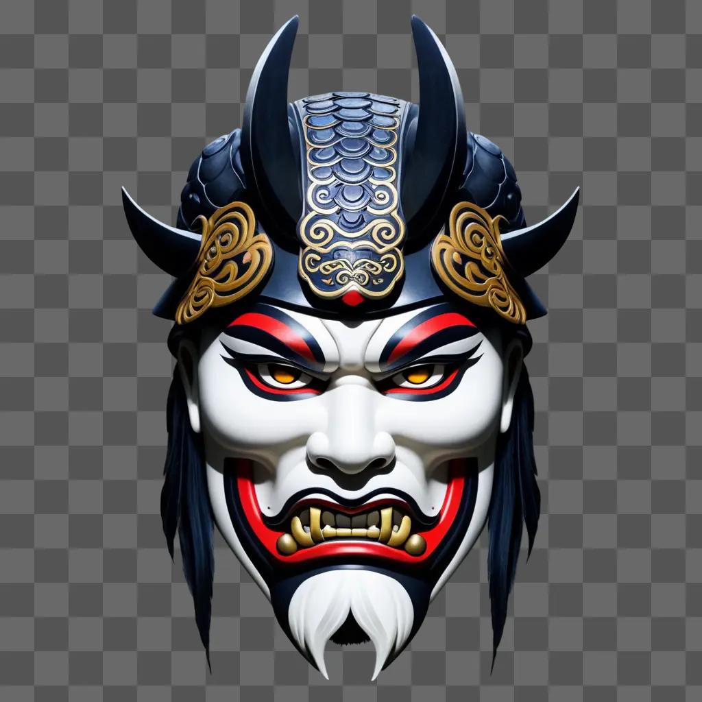 顔にタトゥーデザインの日本のサムライマスク
