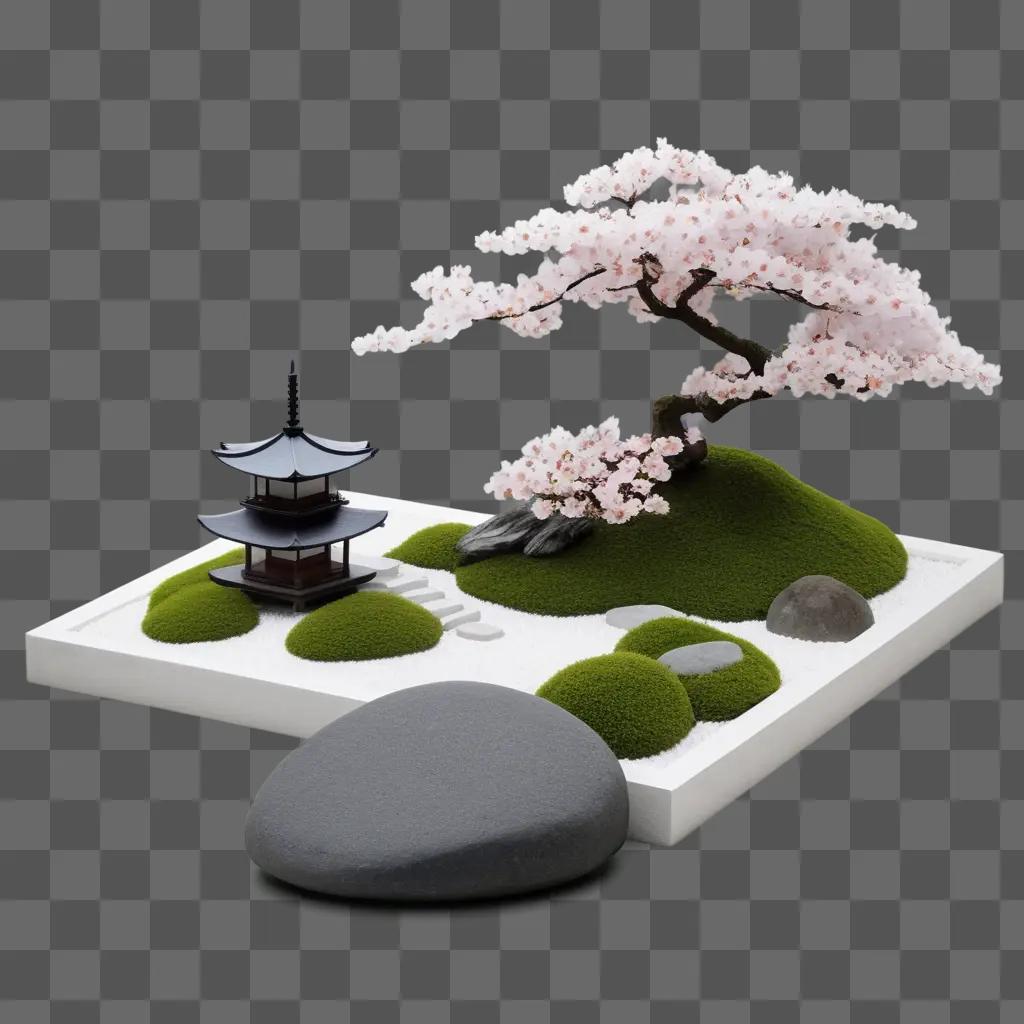 桜の木のある日本庭園の風景