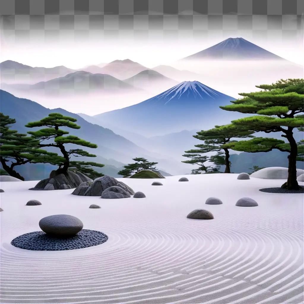松と山々が残る日本庭園