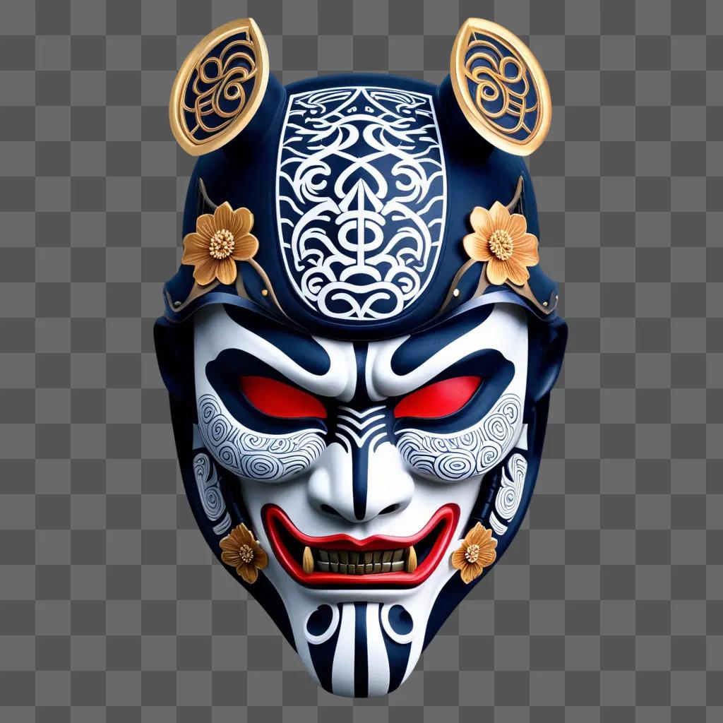 顔に日本の侍のマスクの入れ墨のデザイン