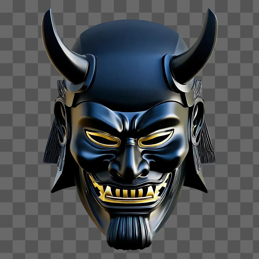 Japanese samurai mask with horns and glowing eyes