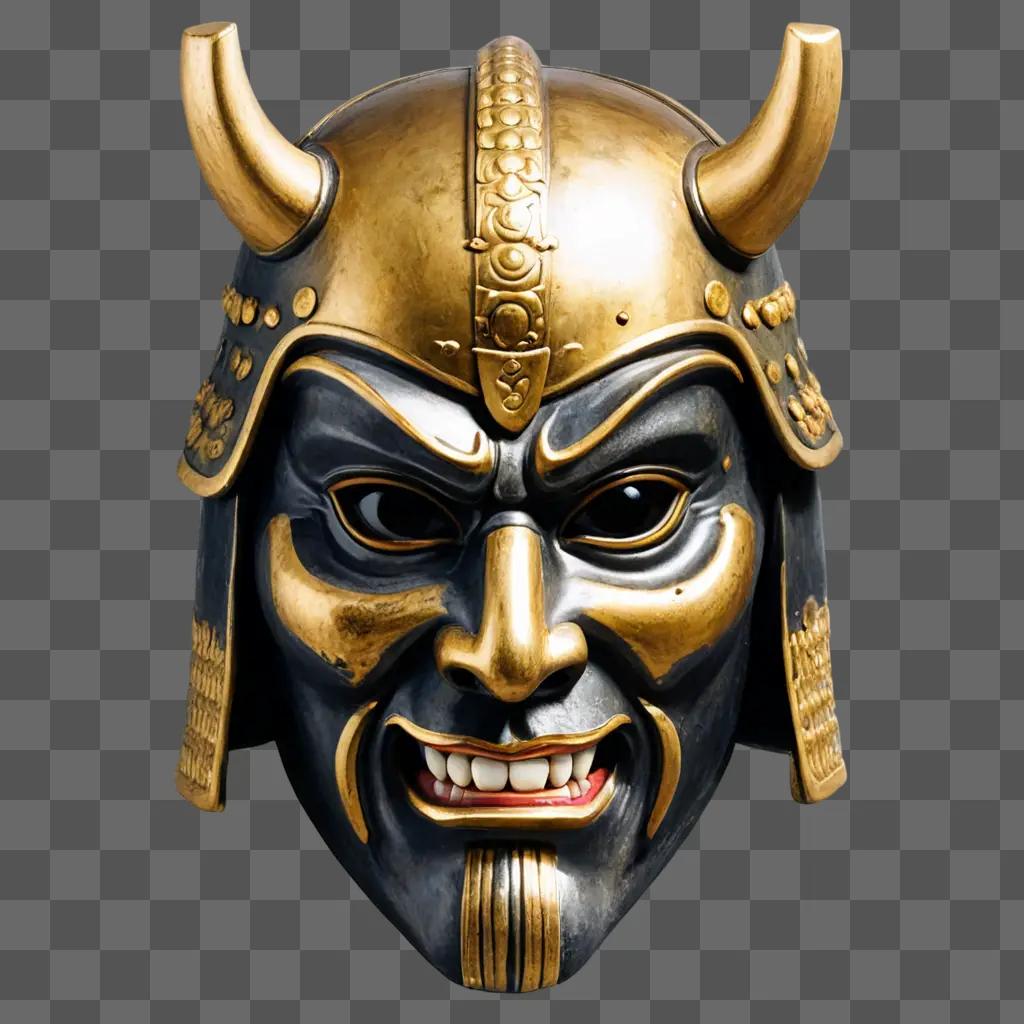 Japanese samurai mask with horns and teeth