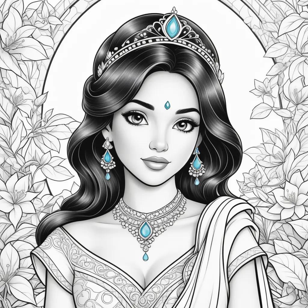 Jasmine coloring pages with royal accessories