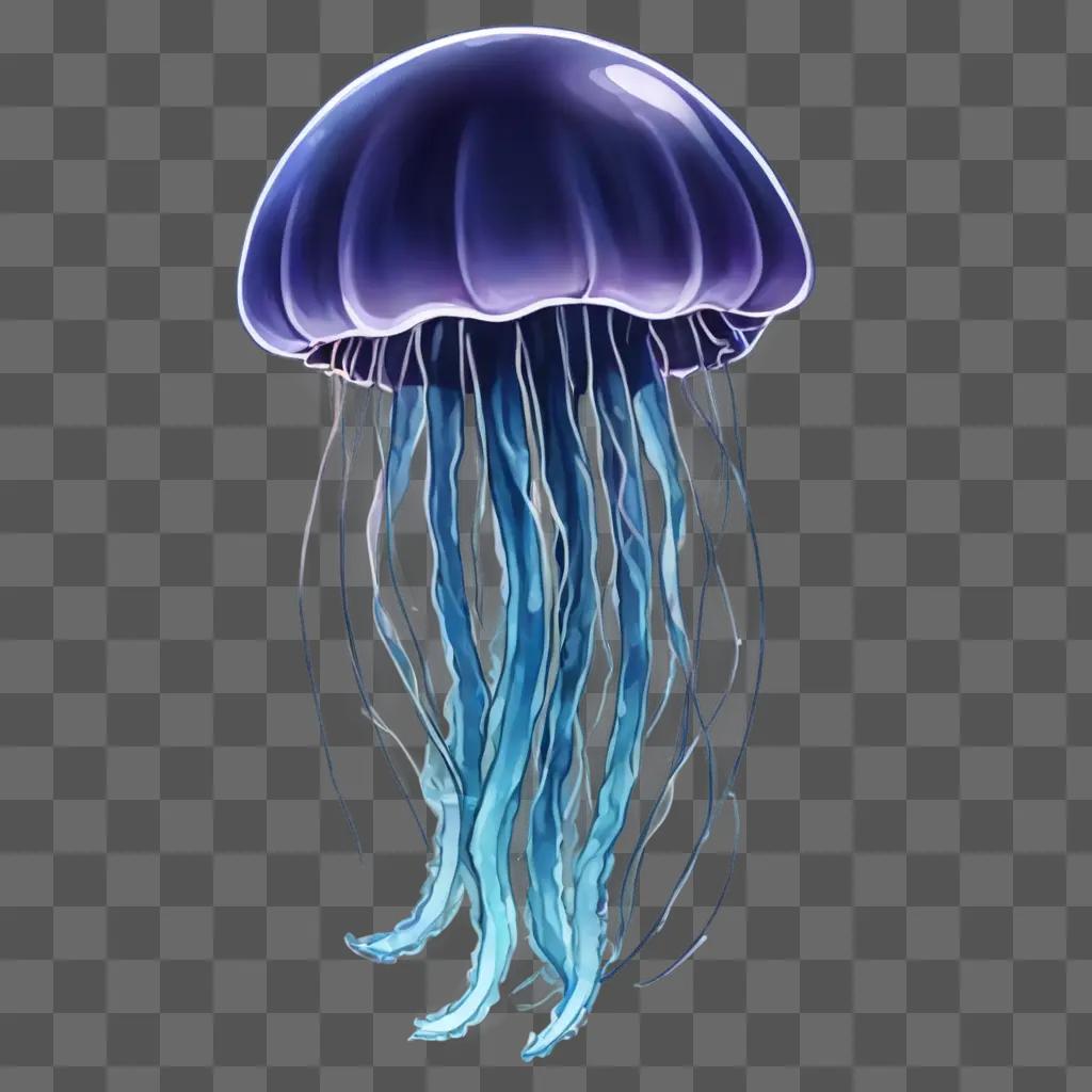 Jelly fish drawing in vibrant colors on a blue background