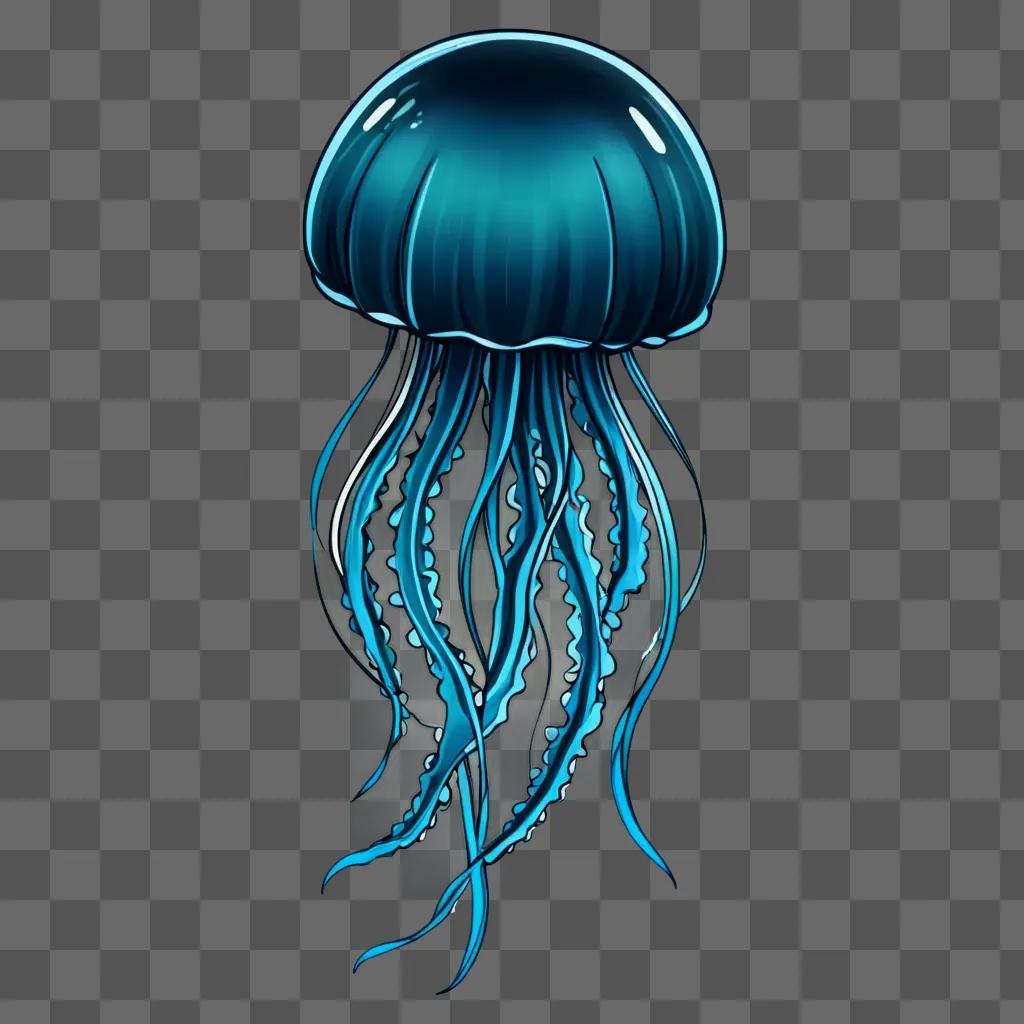 Jelly fish drawn in blue on a blue background