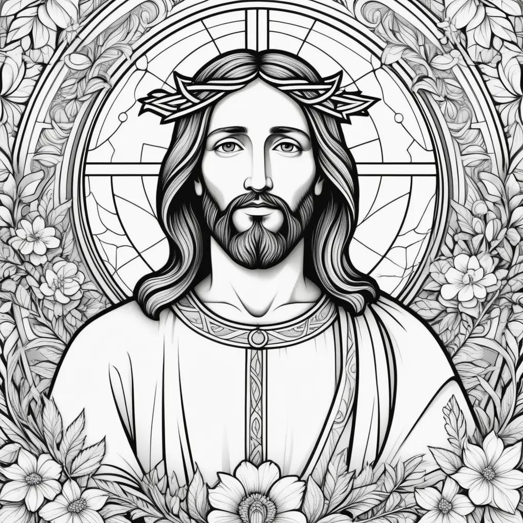 Jesus Coloring Page with Flowers and a Crown