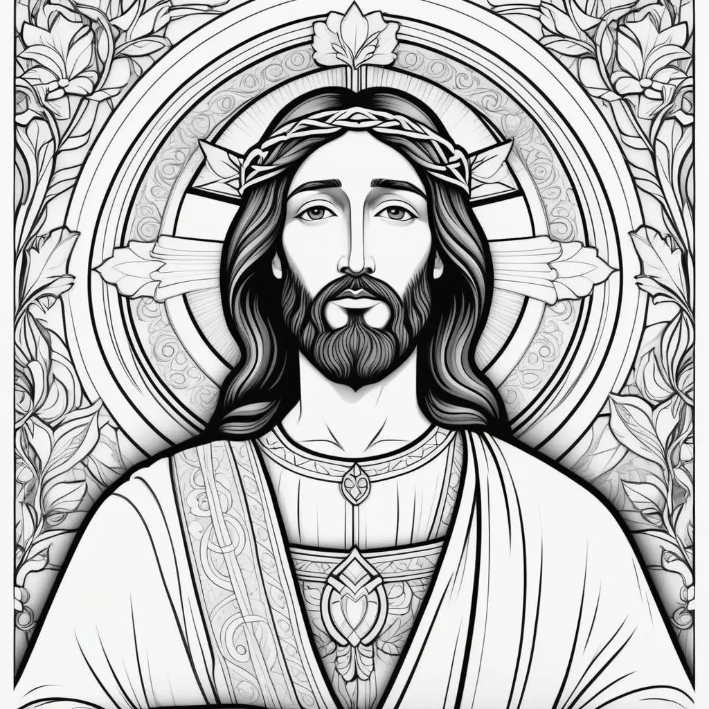 Jesus coloring page with beard and crown