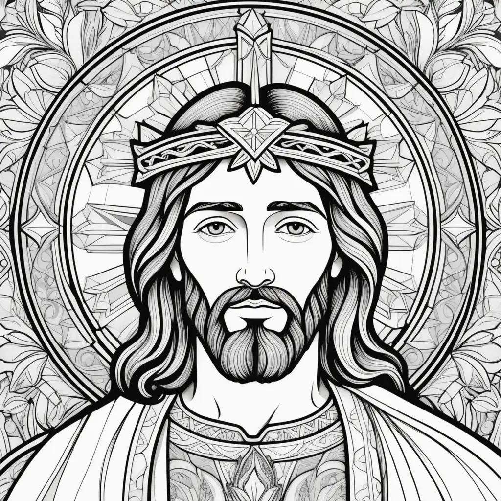 Jesus coloring page with crown and beard