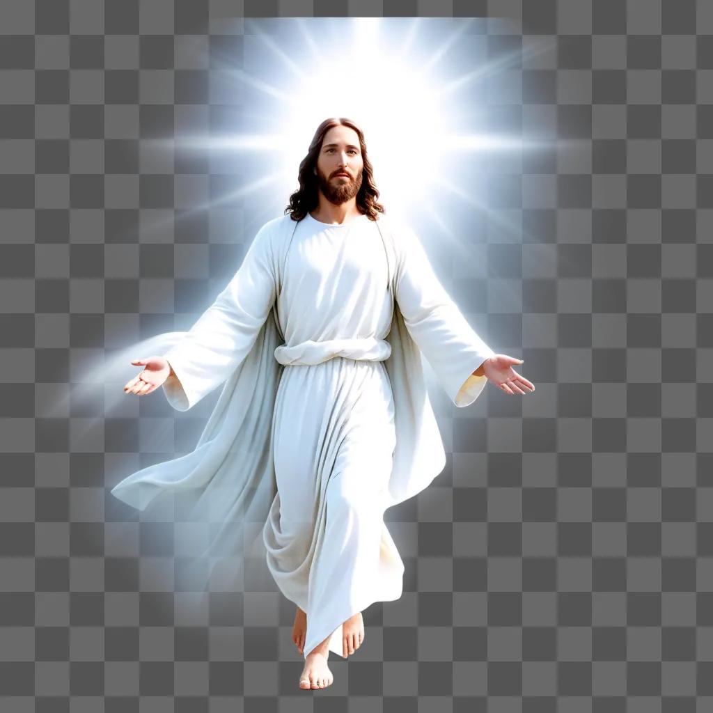 Jesus walking towards us with a radiant light