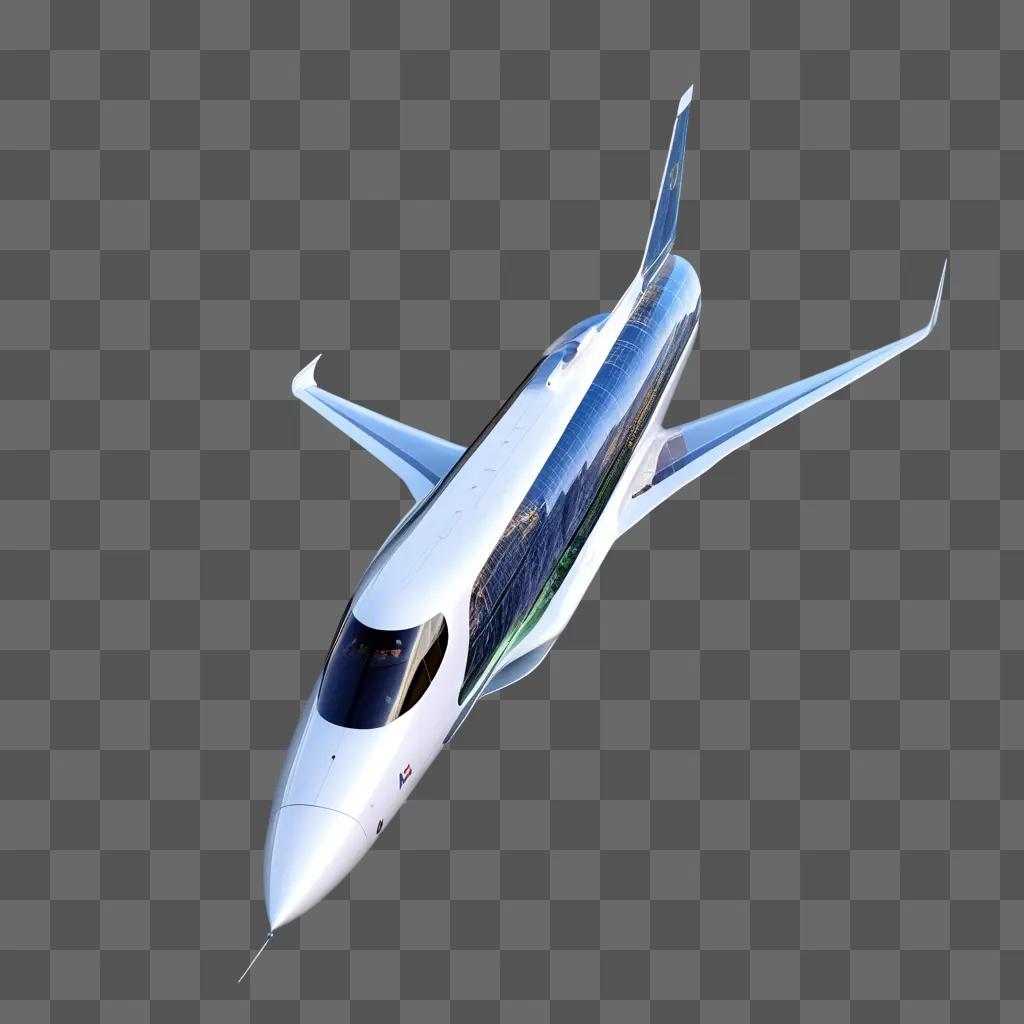 Jet airplane with transparent glass wings and tail