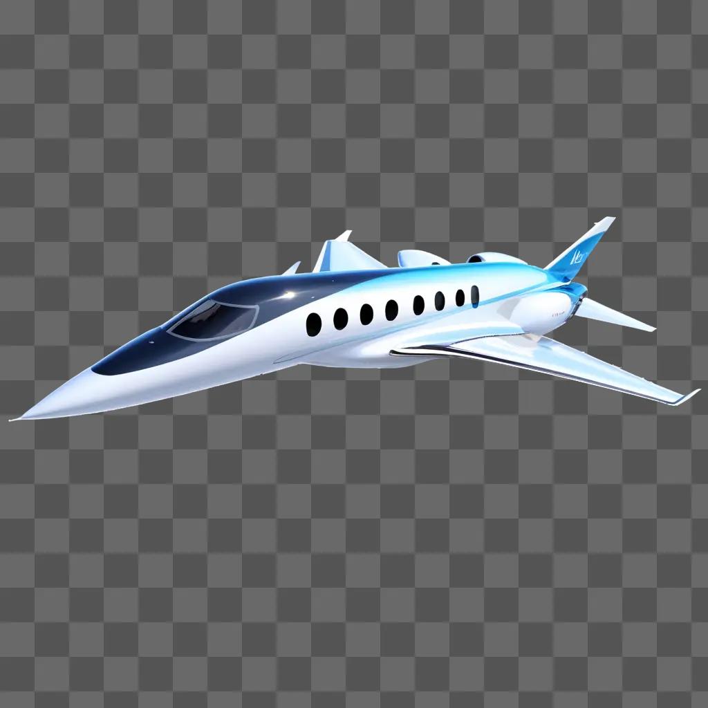 Jet in a transparent background with blue and white colors