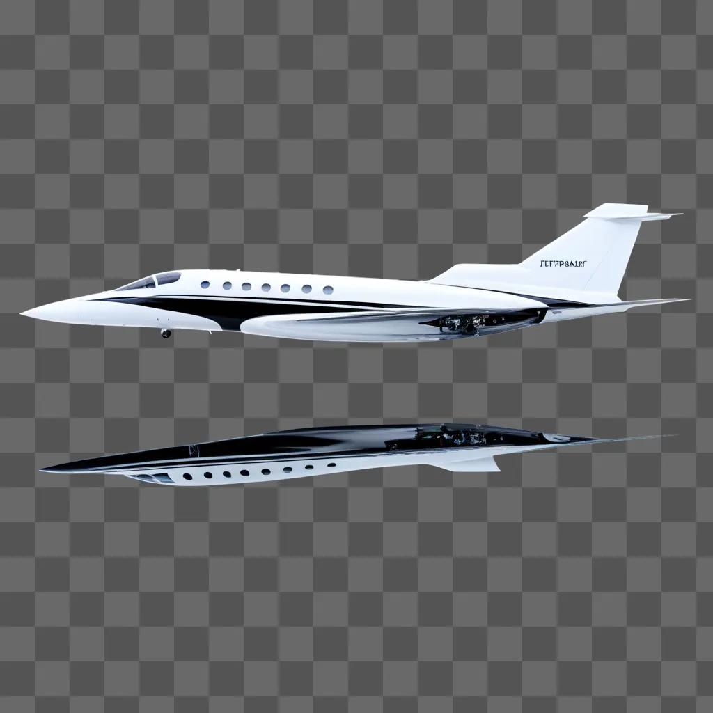 Jet in transparent blue sky with white trim