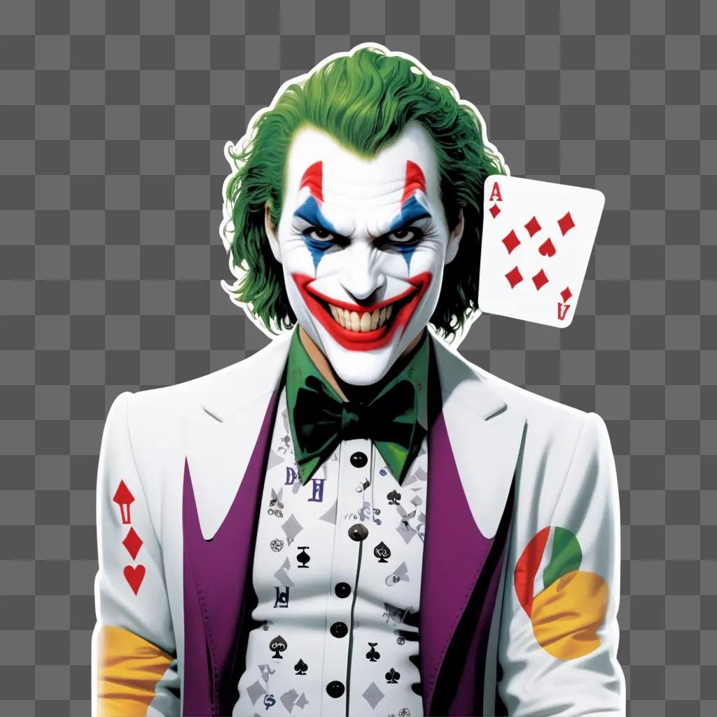 Joker card features a man with green hair and green makeup