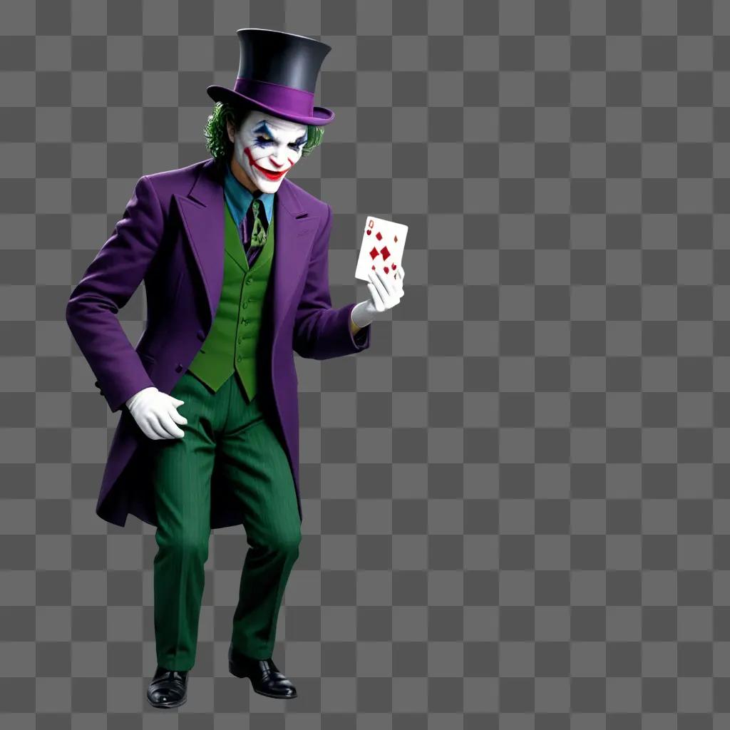 Joker in purple holding a black card