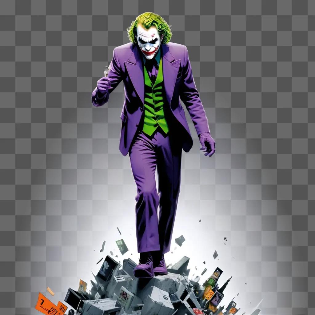 Joker walks over a pile of junk