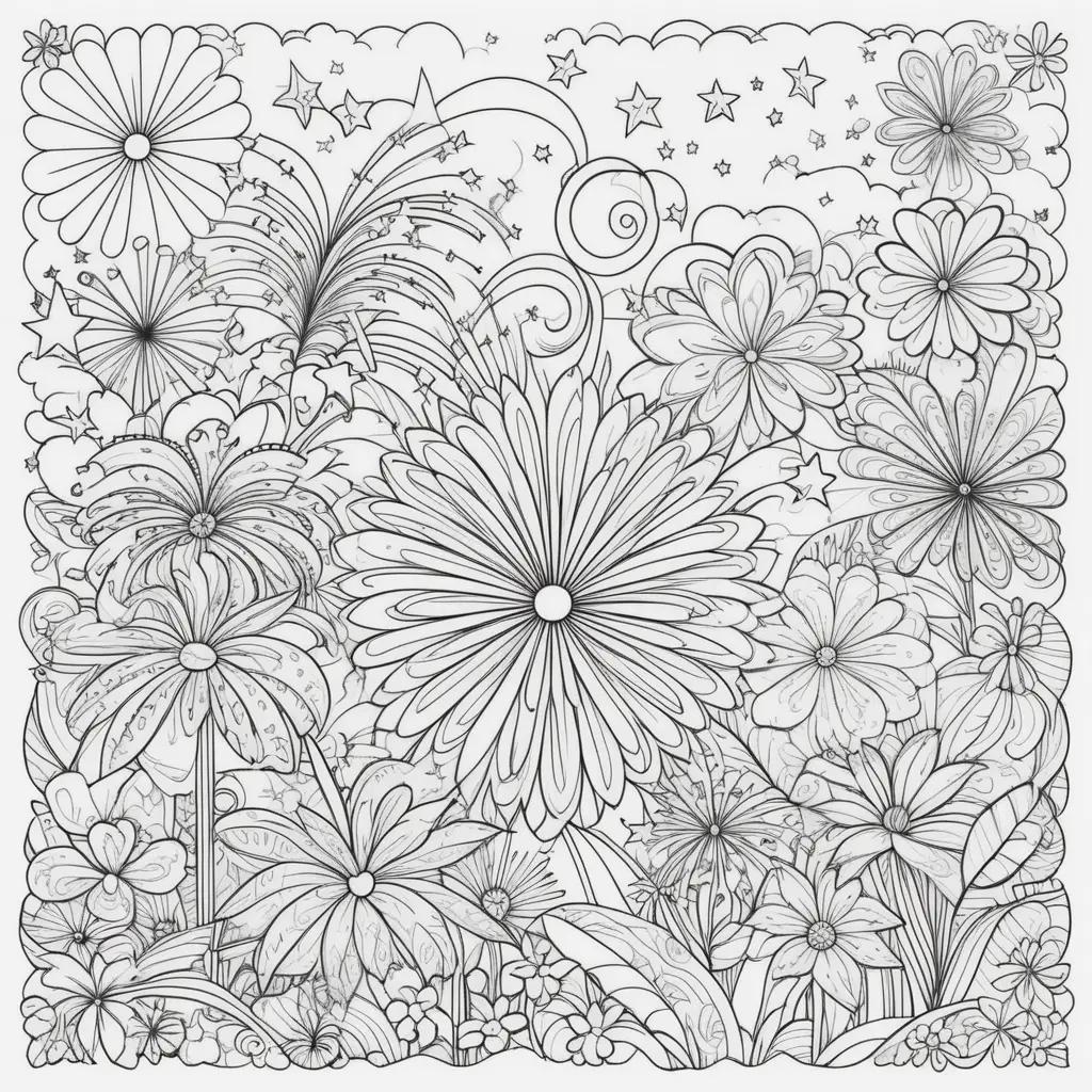 July 4th coloring pages with stars and flowers