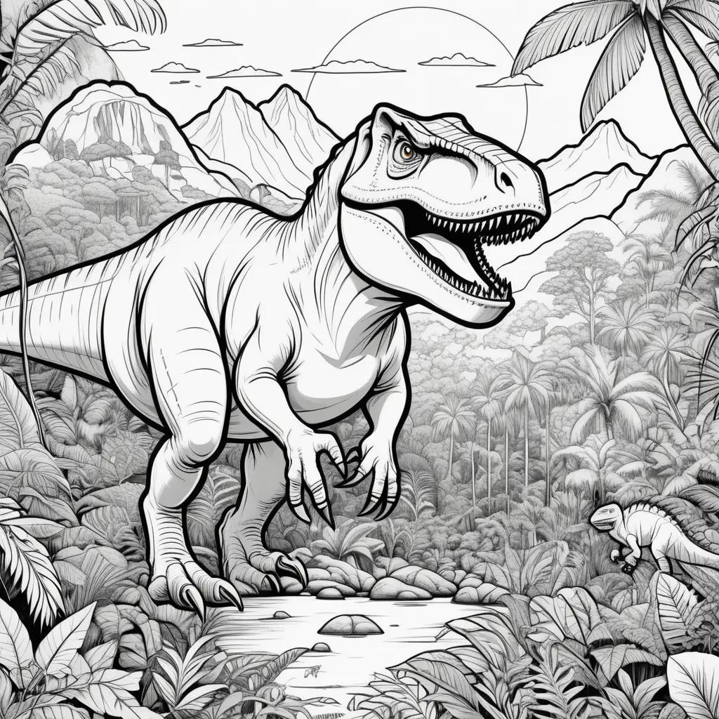 Jurassic Park Coloring Pages: Colorful dinosaur scene