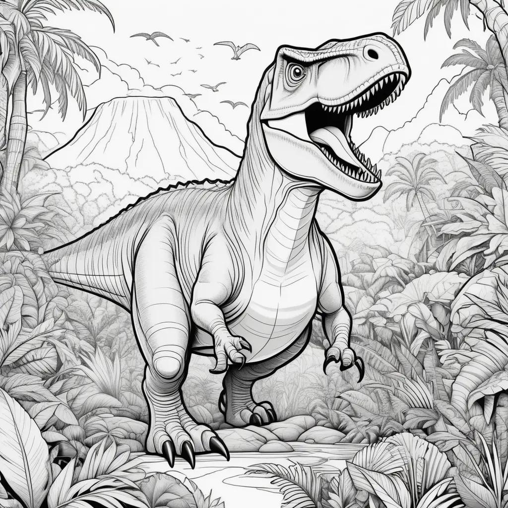 Jurassic Park Coloring Pages Show a T-Rex in the Jungle