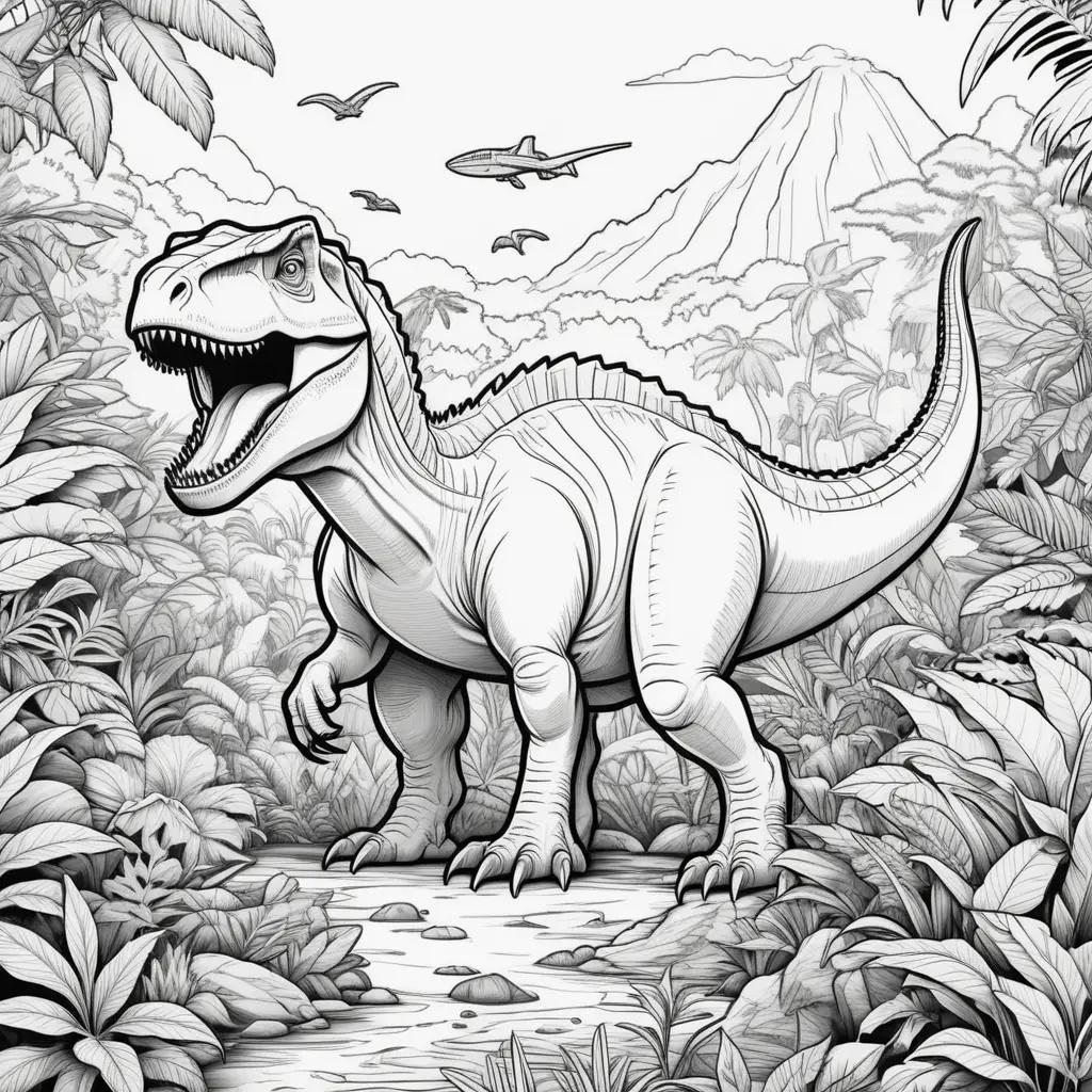 Jurassic World coloring pages: dinosaur and tropical setting