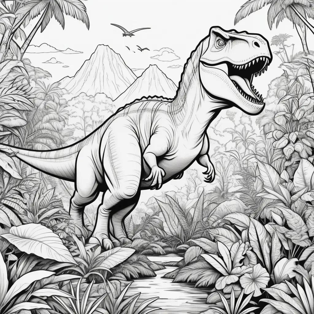 Jurassic coloring pages with dinosaurs and jungle