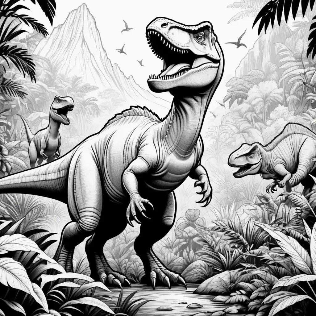 Jurassic world coloring pages featuring dinosaurs and jungle