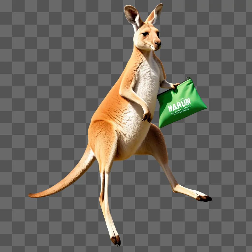 Kangaroo in a green pouch with a white logo