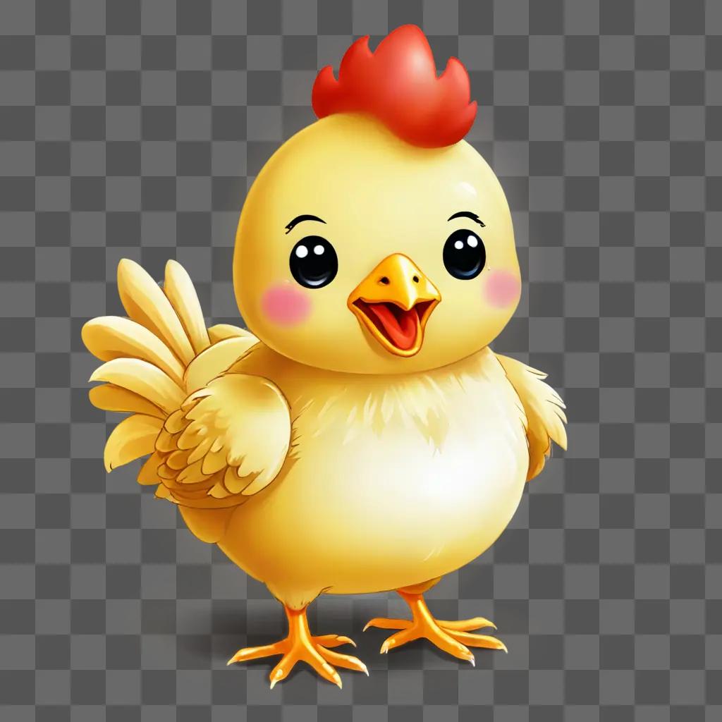 Kawaii cute chicken drawing on a yellow background