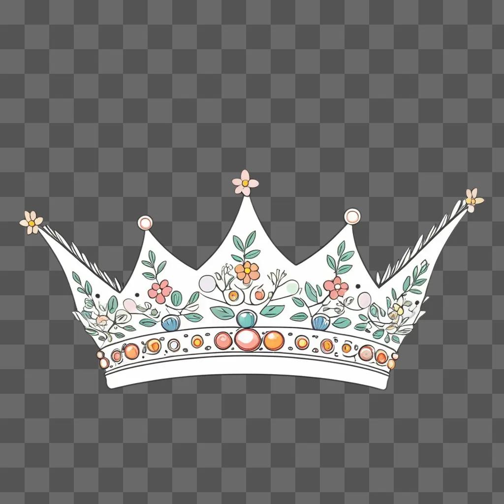 Kawaii cute drawing of a crown with flowers and stars