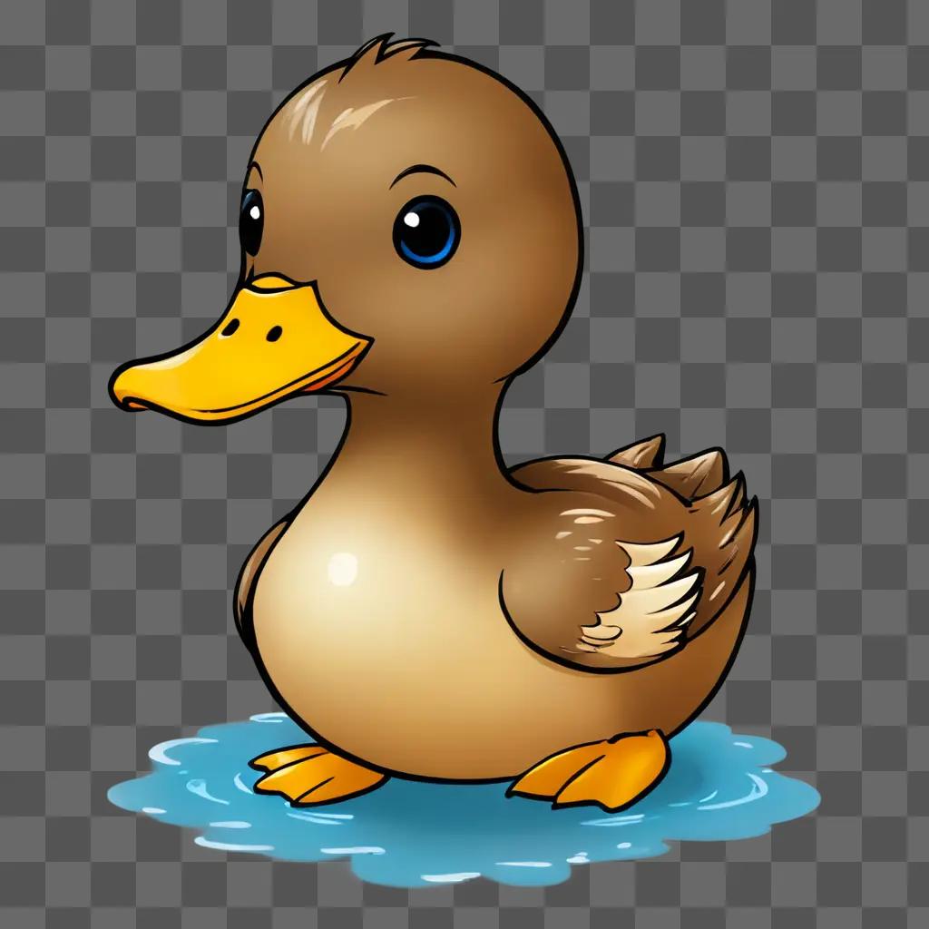 Kawaii cute duck drawing in a blue water