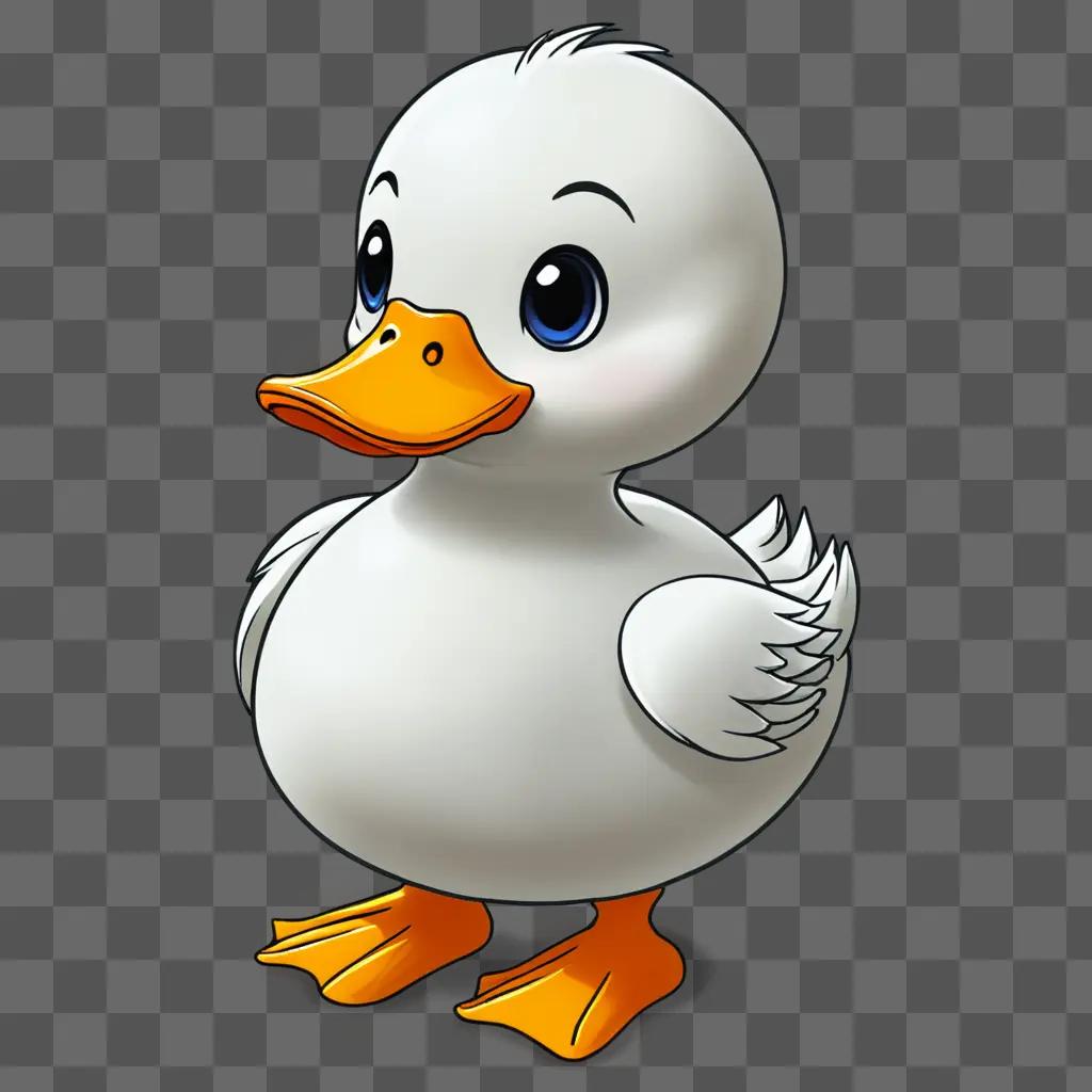 Kawaii cute duck drawing with big eyes and short beak