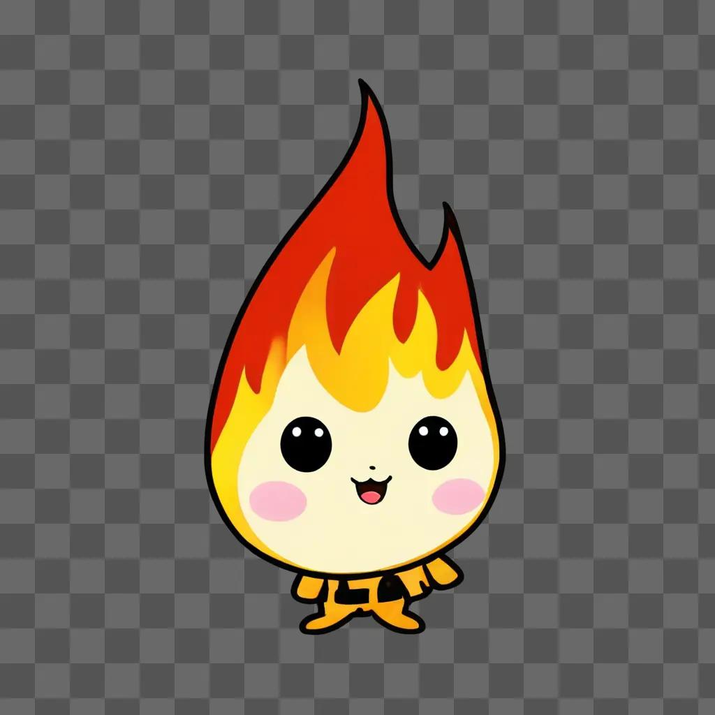 Kawaii cute fire drawing with a happy face