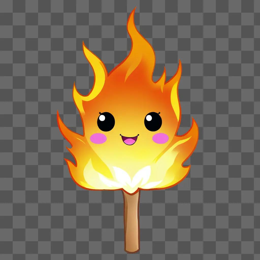 Kawaii cute fire drawing with a stick