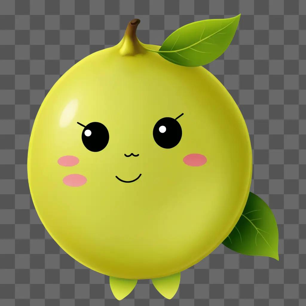 Kawaii cute lemon drawing on a green background