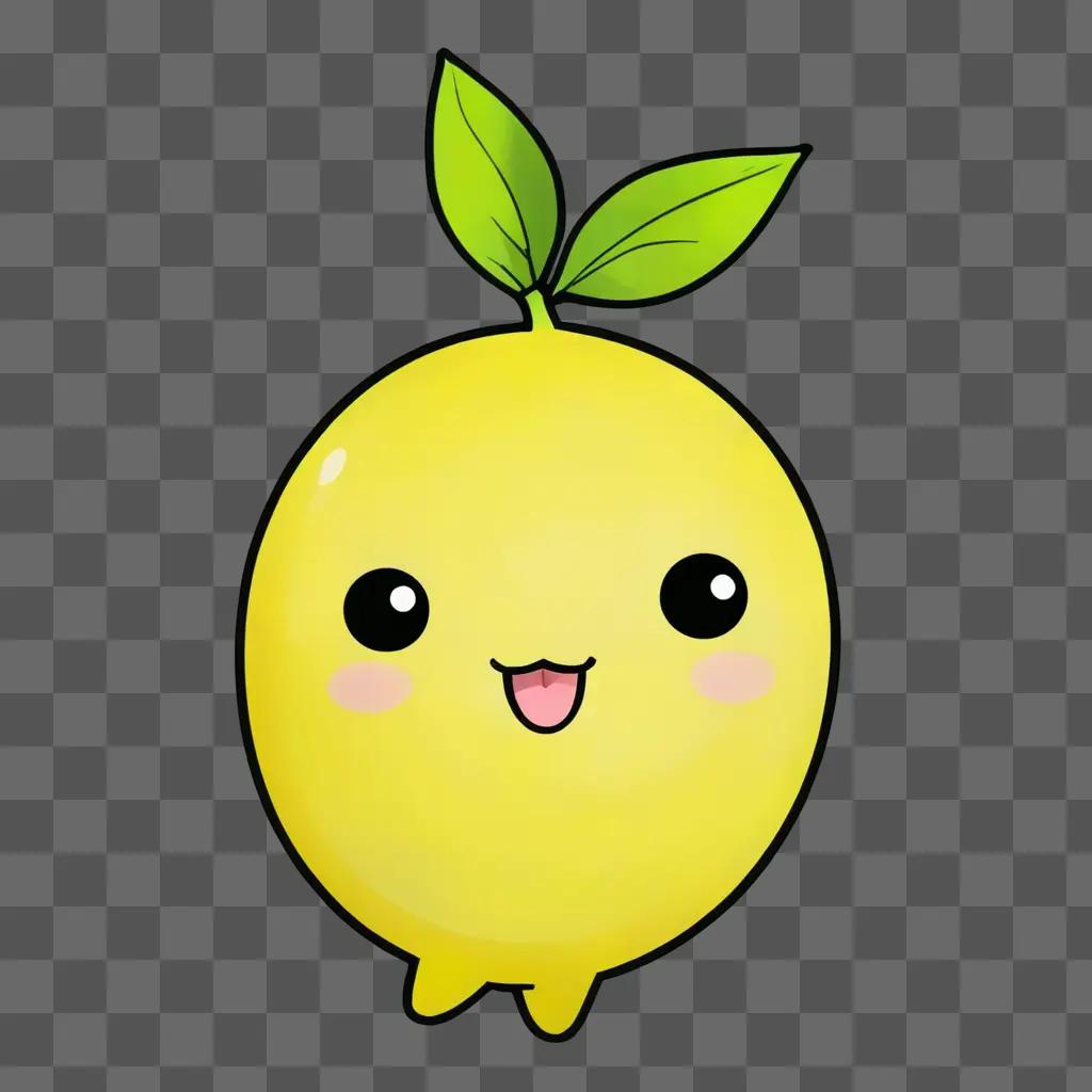 Kawaii cute lemon drawing with a leaf on top