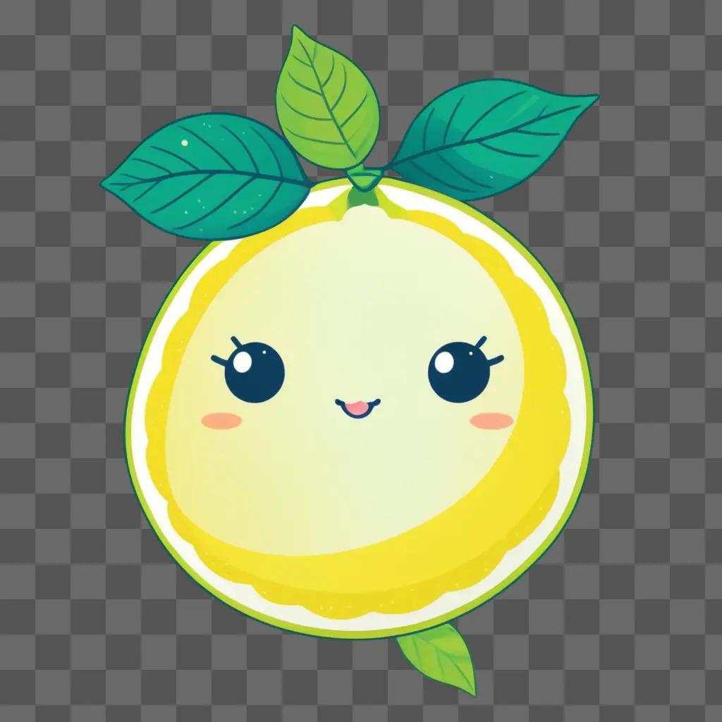 Kawaii cute lemon drawing with leaves on it