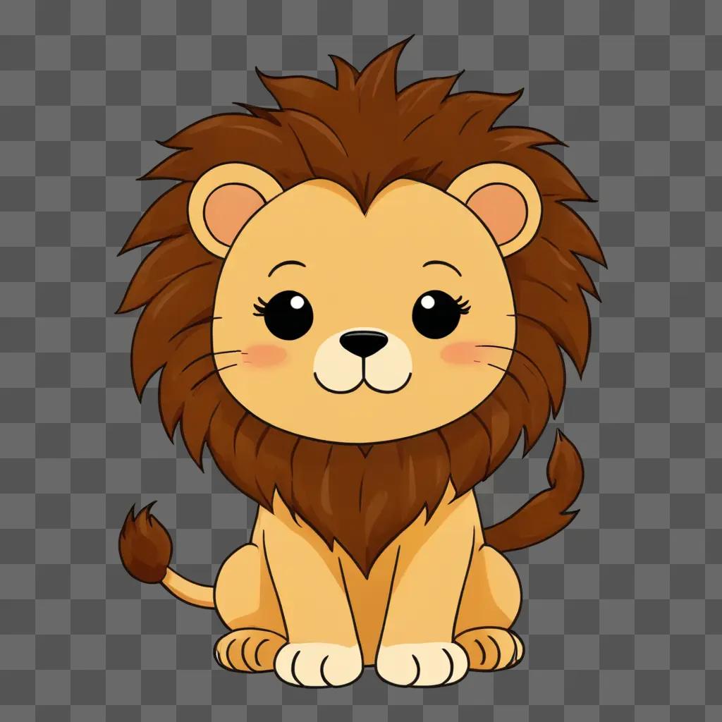 Kawaii cute lion drawing on brown background